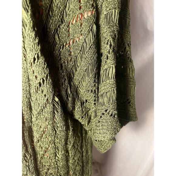 Rock & Roll Denim Olive Green Open Knit Fringe Cardigan Women’s Large Boho - Picture 4 of 11